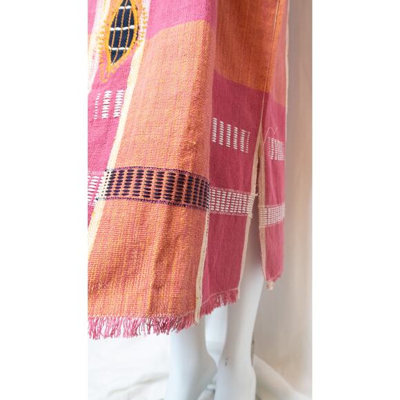 VINTAGE '70s Hand Woven Embroidered Pink & Orange Kaftan Tunic Dress ONE SIZE - Picture 9 of 16